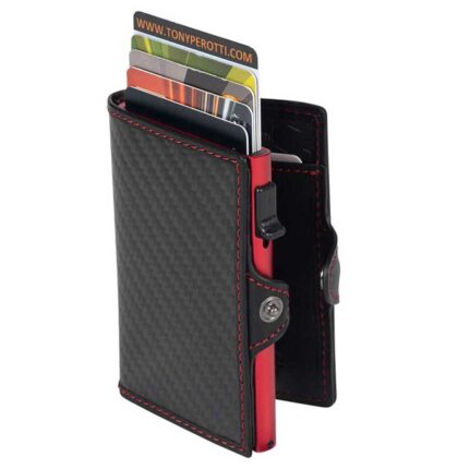 Zwart Tony Perotti Furbo Leren Pasjeshouder Carbon Rood / Zwart